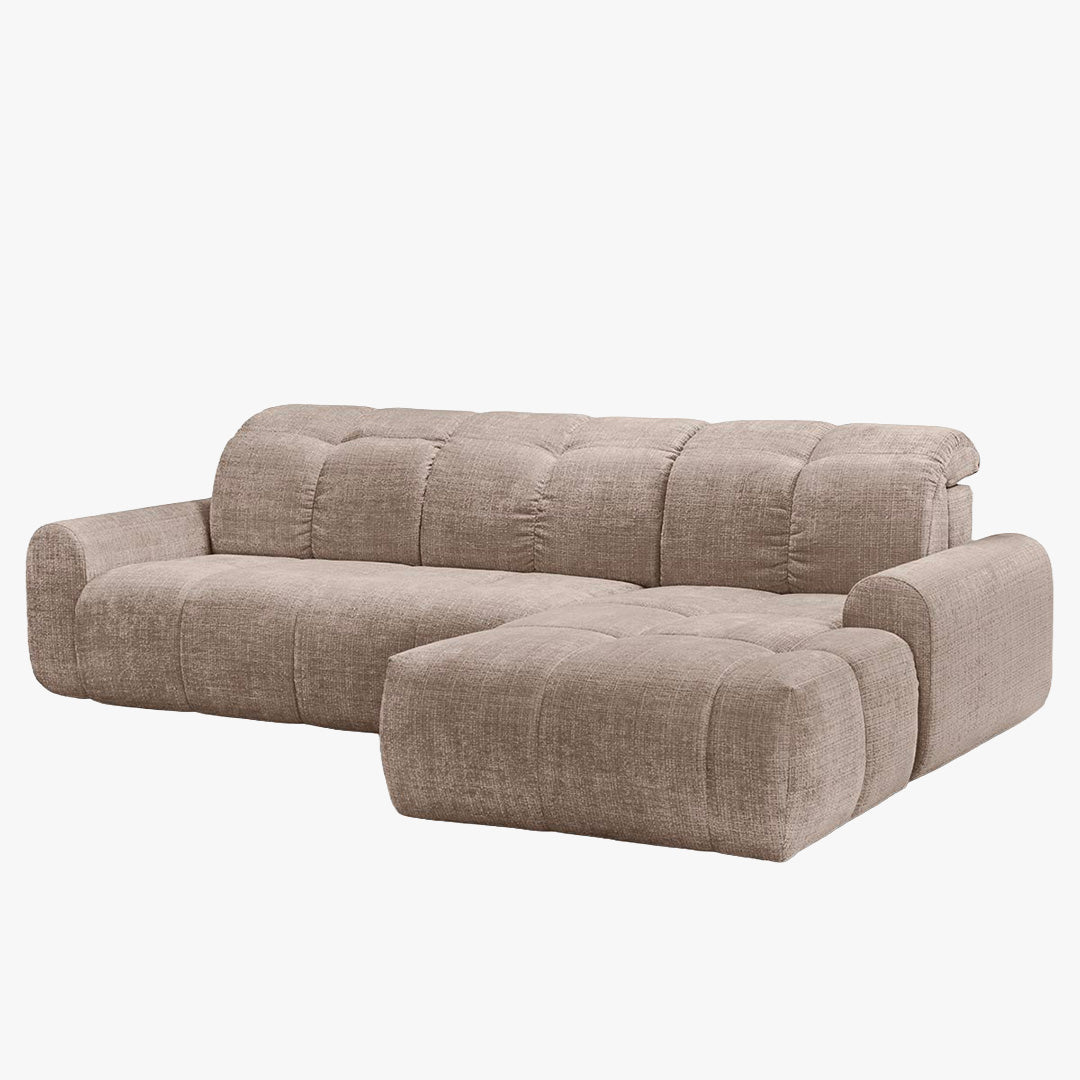ELIOS Canapé d'angle convertible avec coffre en tissu taupe foncé - Angle droit