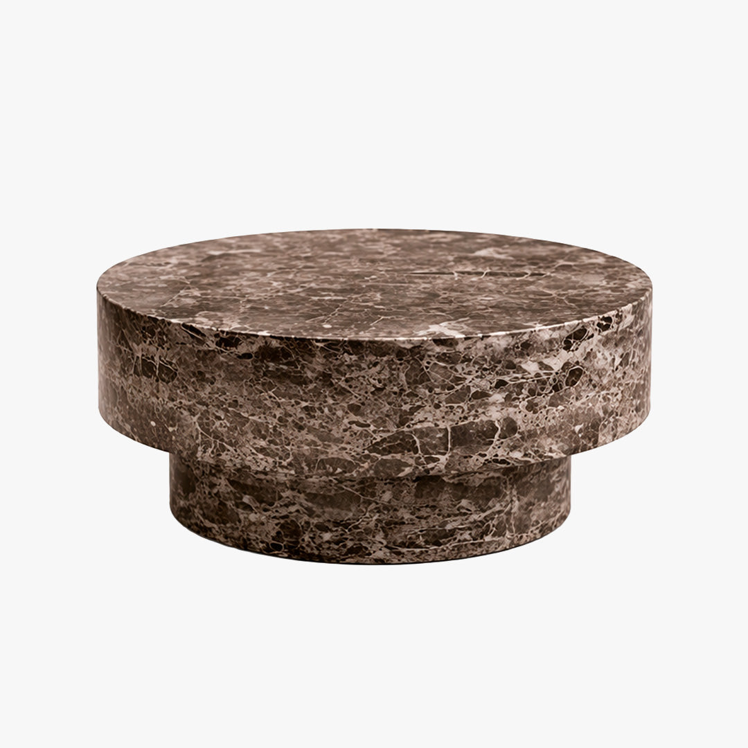 ZENA-70 Table basse ronde en marbre d'ingénierie marron D70 cm
