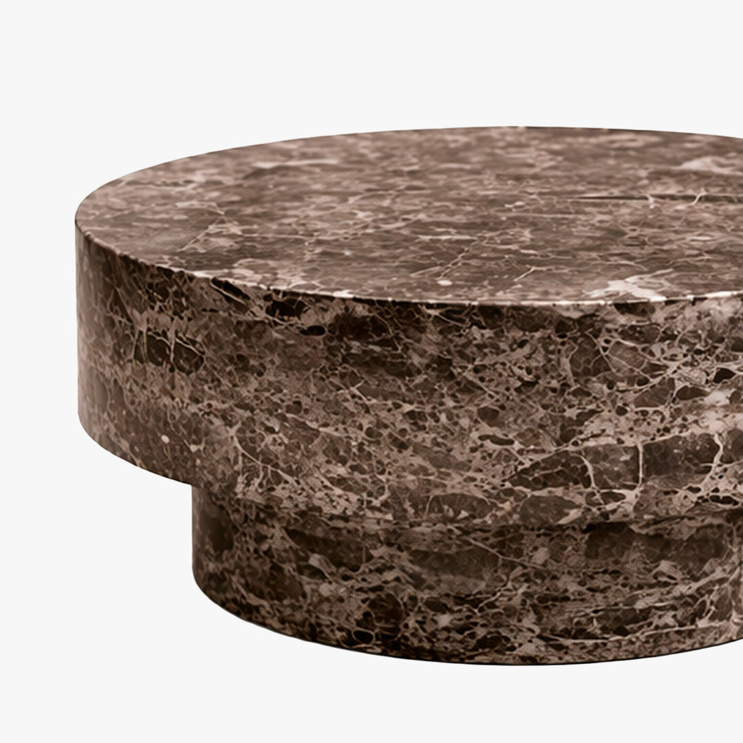 ZENA-70 Table basse ronde en marbre d'ingénierie marron D70 cm