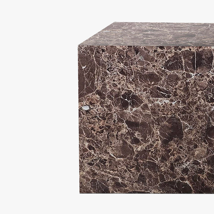 JASMIA Table basse carré en marbre d'ingénierie marron
