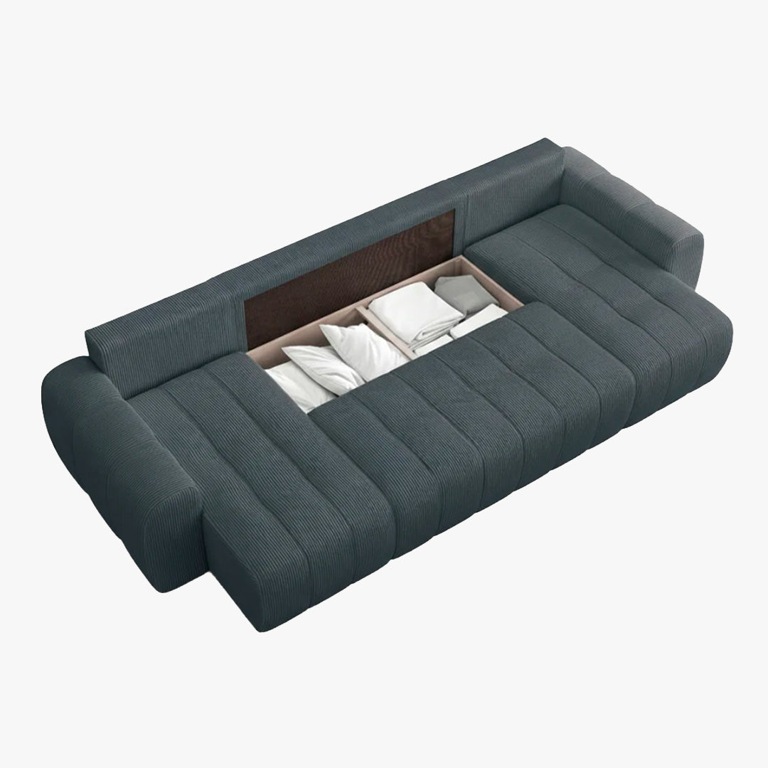 ALYA XL Canapé panoramique convertible avec coffre en velours côtelé gris foncé