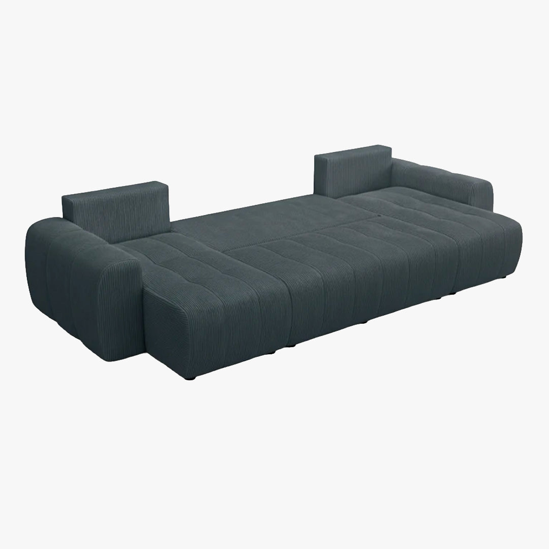 ALYA XL Canapé panoramique convertible avec coffre en velours côtelé gris foncé