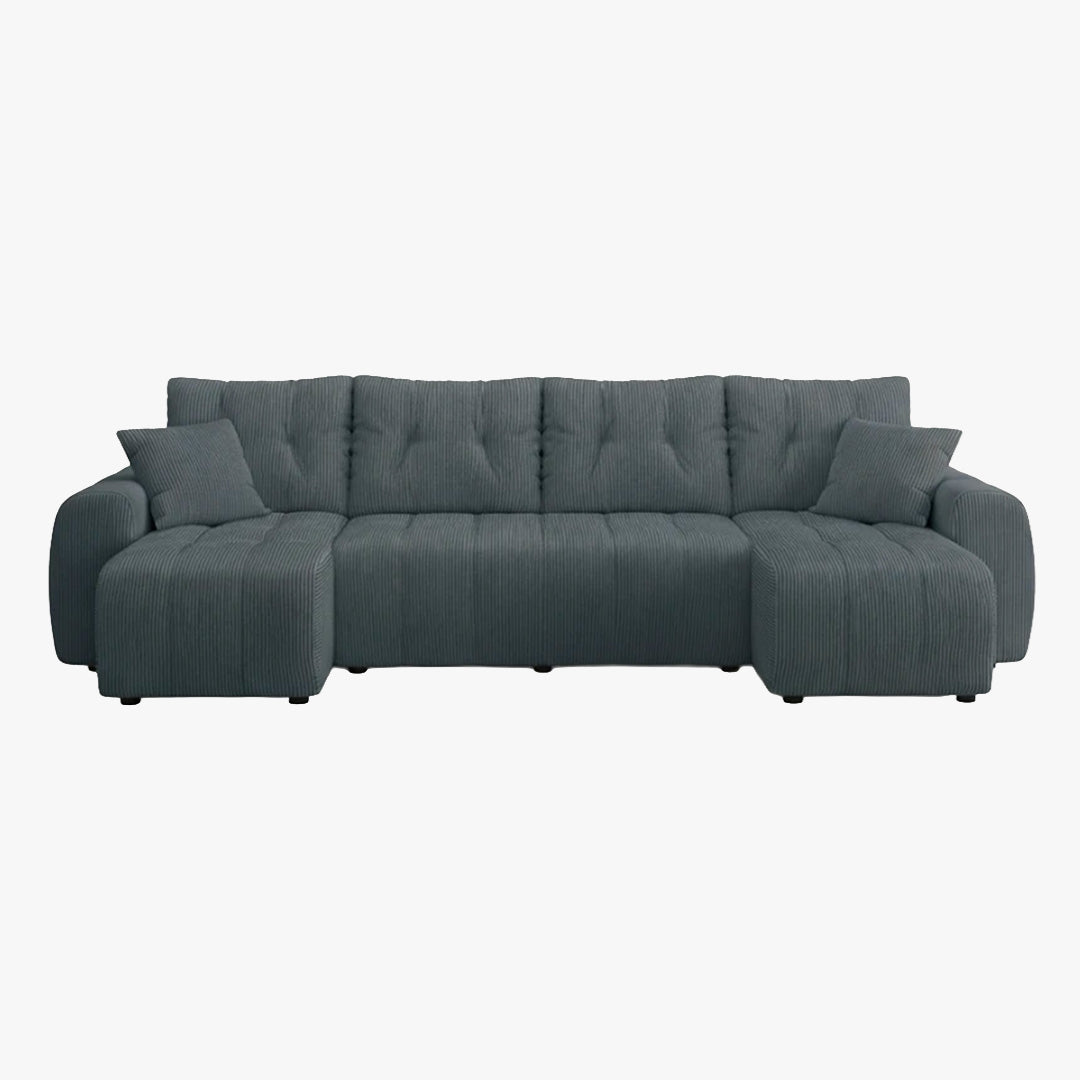 ALYA XL Canapé panoramique convertible avec coffre en velours côtelé gris foncé