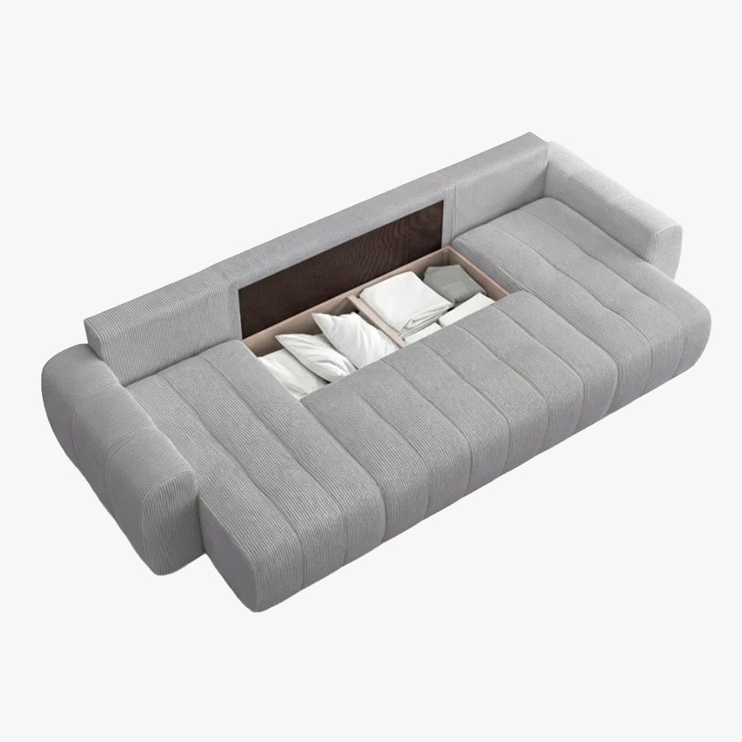 ALYA XL Canapé panoramique convertible avec coffre en velours côtelé gris clair