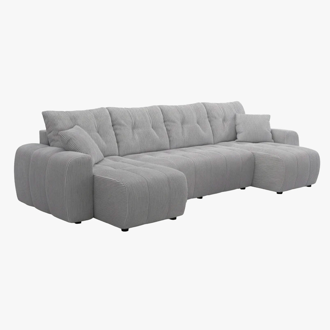 ALYA XL Canapé panoramique convertible avec coffre en velours côtelé gris clair