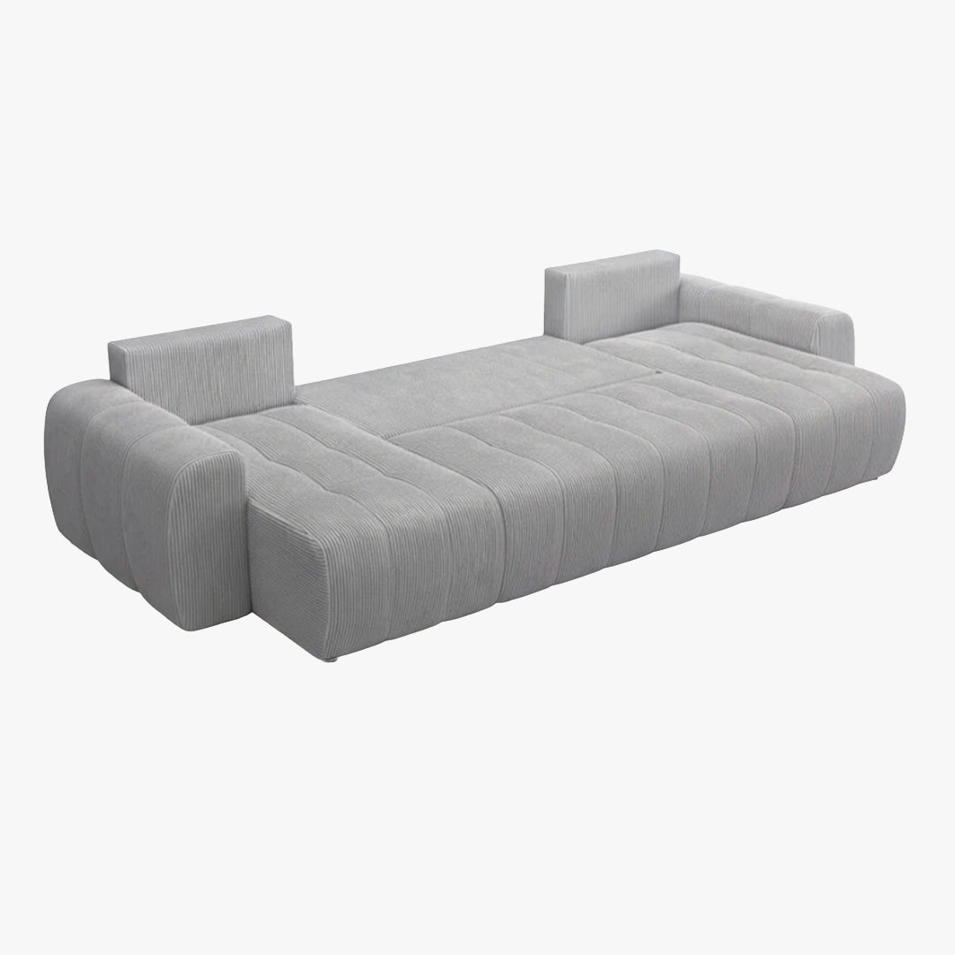 ALYA XL Canapé panoramique convertible avec coffre en velours côtelé gris clair