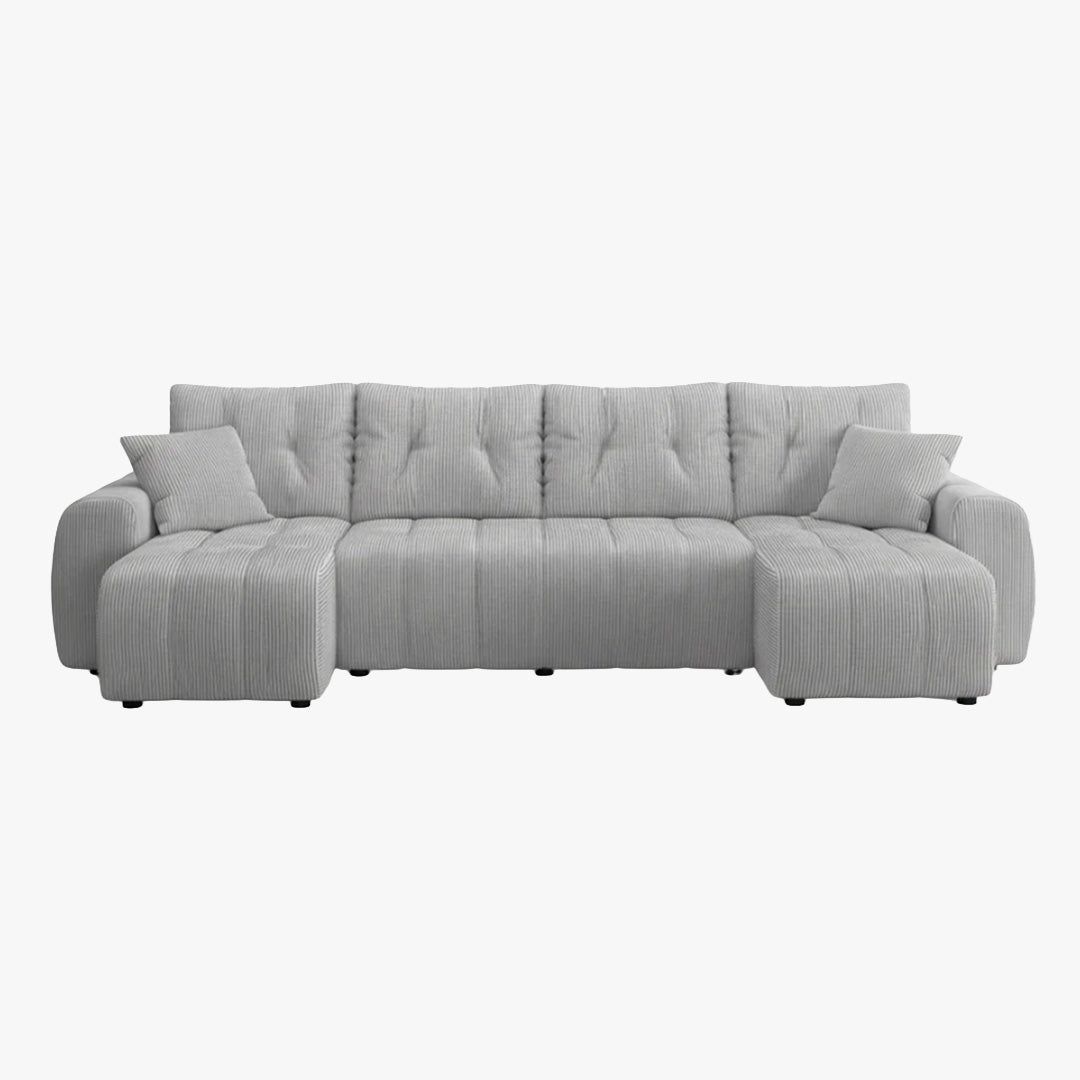 ALYA XL Canapé panoramique convertible avec coffre en velours côtelé gris clair
