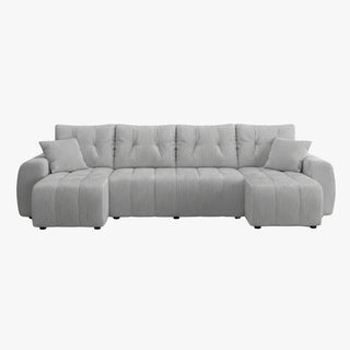 ALYA XL Canapé panoramique convertible avec coffre en velours côtelé gris clair