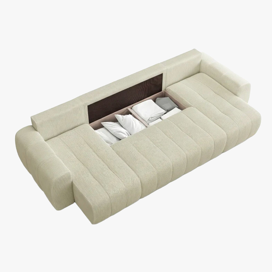 ALYA XL Canapé panoramique convertible avec coffre en velours côtelé beige