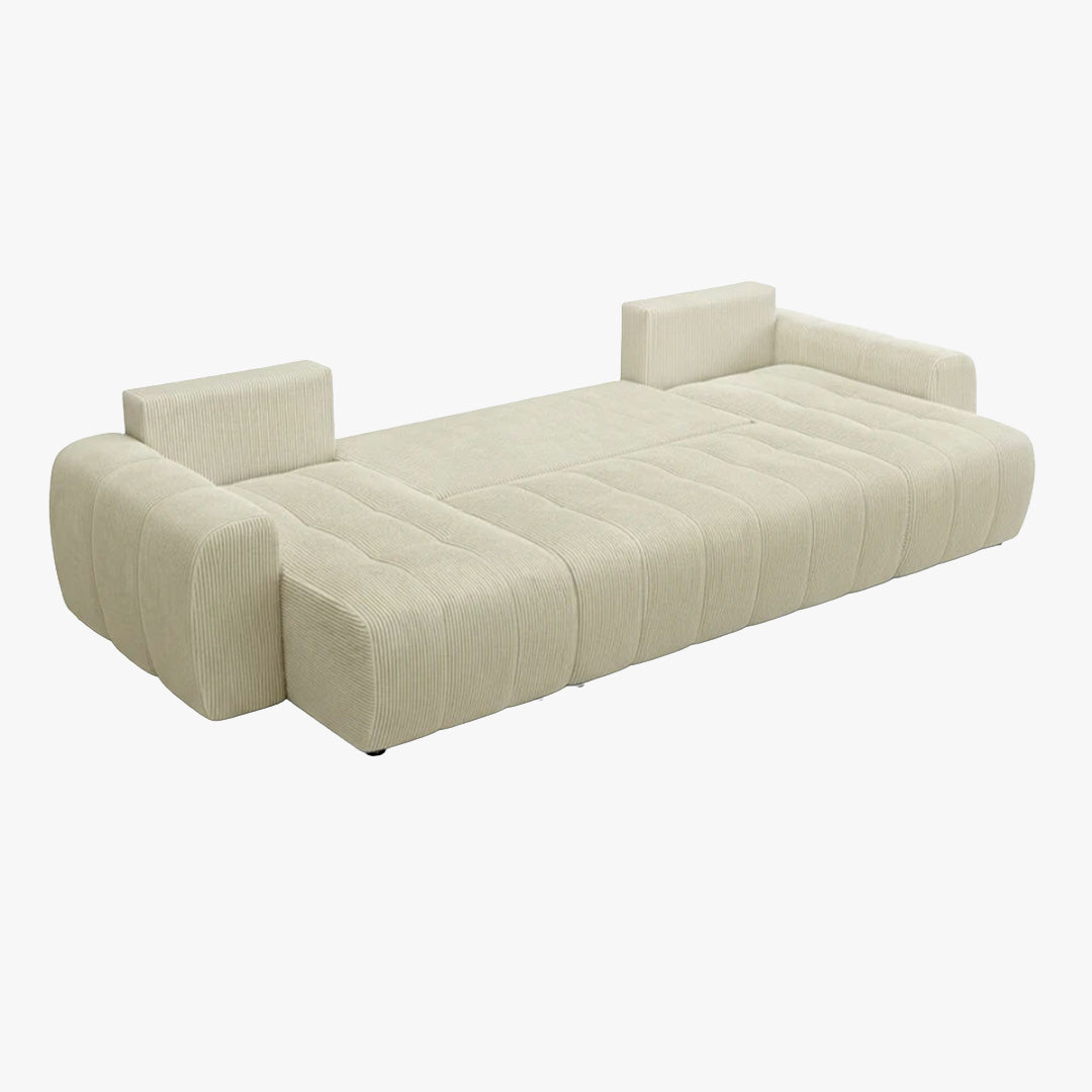 ALYA XL Canapé panoramique convertible avec coffre en velours côtelé beige