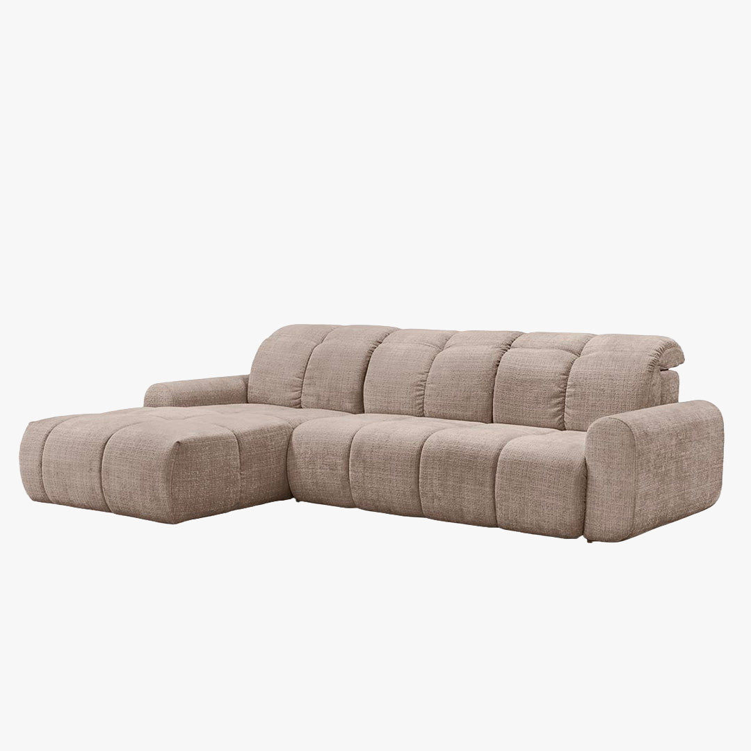 ELIOS Canapé d'angle convertible avec coffre en tissu taupe foncé - Angle gauche