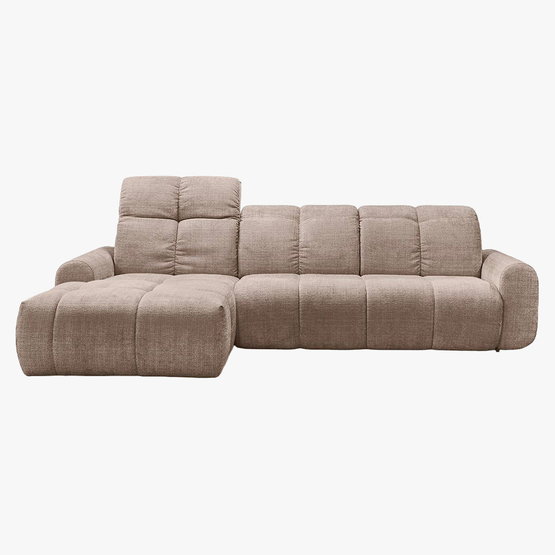 ELIOS Canapé d'angle convertible avec coffre en tissu taupe foncé - Angle gauche