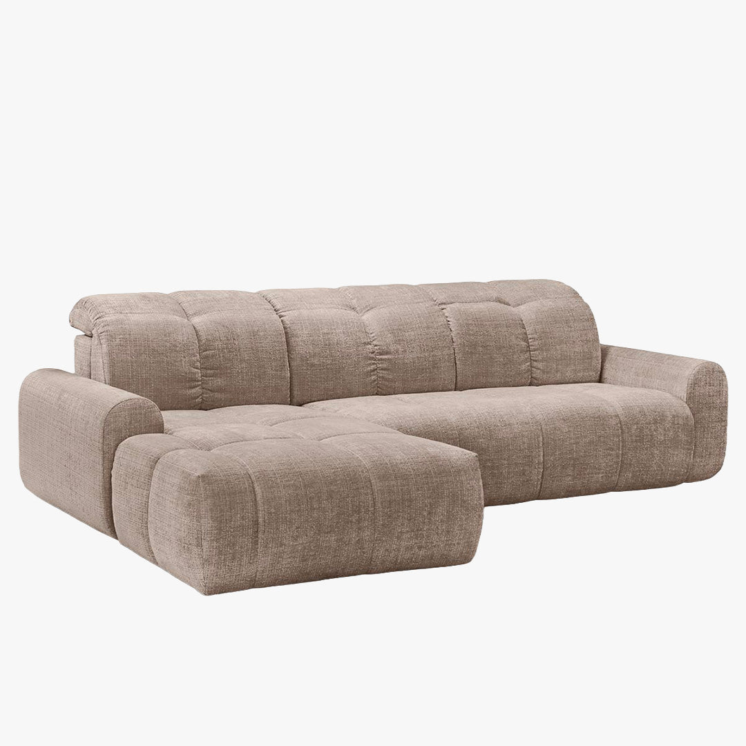 ELIOS Canapé d'angle convertible avec coffre en tissu taupe foncé - Angle gauche
