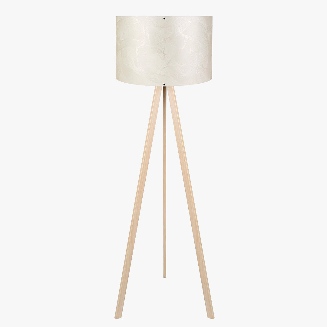 SYMO Lampe sur pieds avec abat jour en PVC beige pieds couleur bois clair