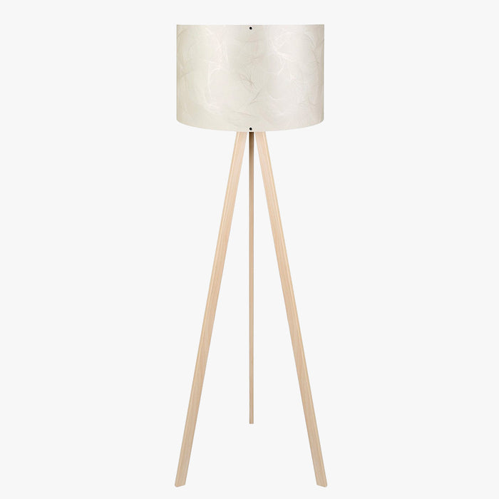 SYMO Lampe sur pieds avec abat jour en PVC beige pieds couleur bois clair