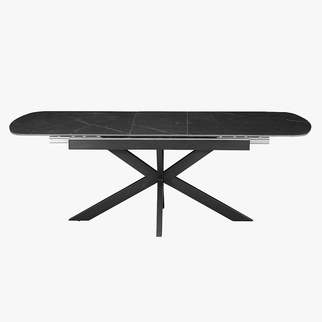 HESTIA Table extensible rectangulaire en pierre frittée noir pieds en métal noir 180-220 cm