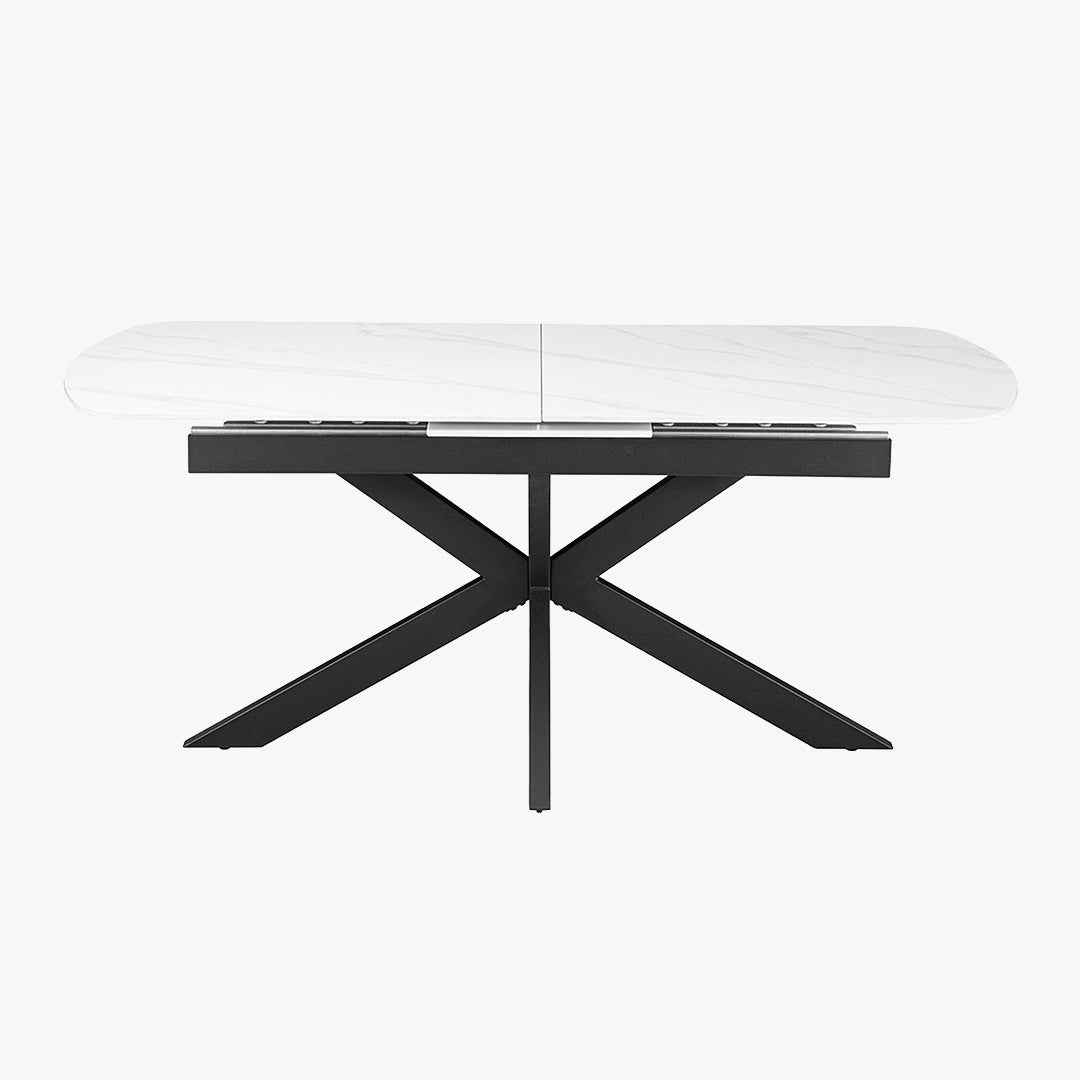 HESTIA Table extensible rectangulaire en pierre frittée blanc pieds en métal noir 180-220 cm