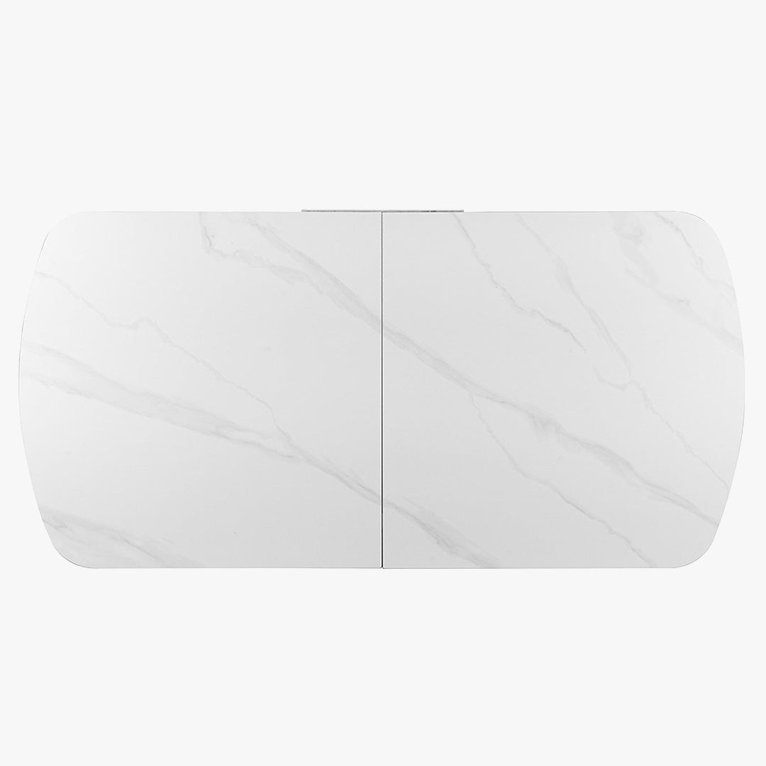 HESTIA Table extensible rectangulaire en pierre frittée blanc pieds en métal noir 180-220 cm