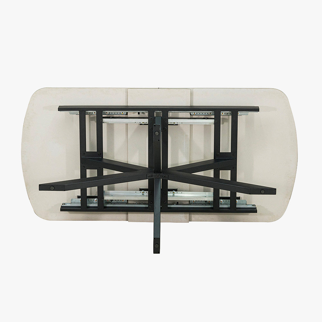HESTIA Table extensible rectangulaire en pierre frittée beige pieds en métal noir 180-220 cm