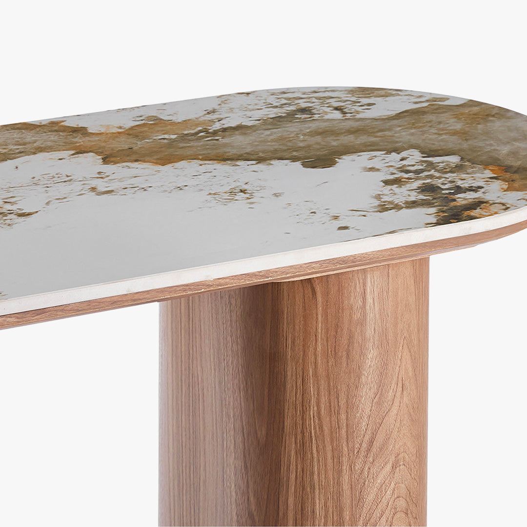 EVORA Console en pierre frittée blanc pieds couleur bois clair 120 cm