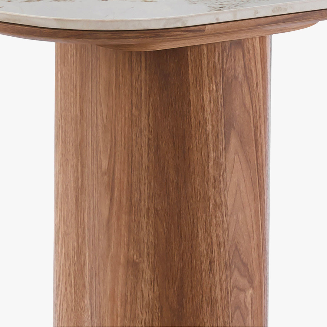EVORA Console en pierre frittée blanc pieds couleur bois clair 120 cm