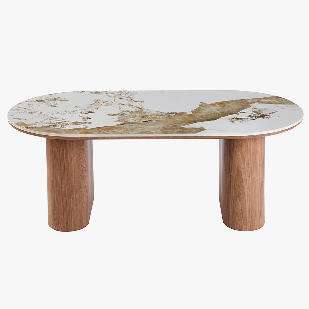 EVORA Table basse en pierre frittée blanc pieds couleur bois clair