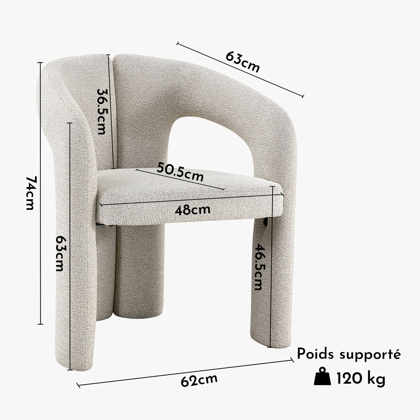 BEJA Fauteuil en tissu bouclette écru