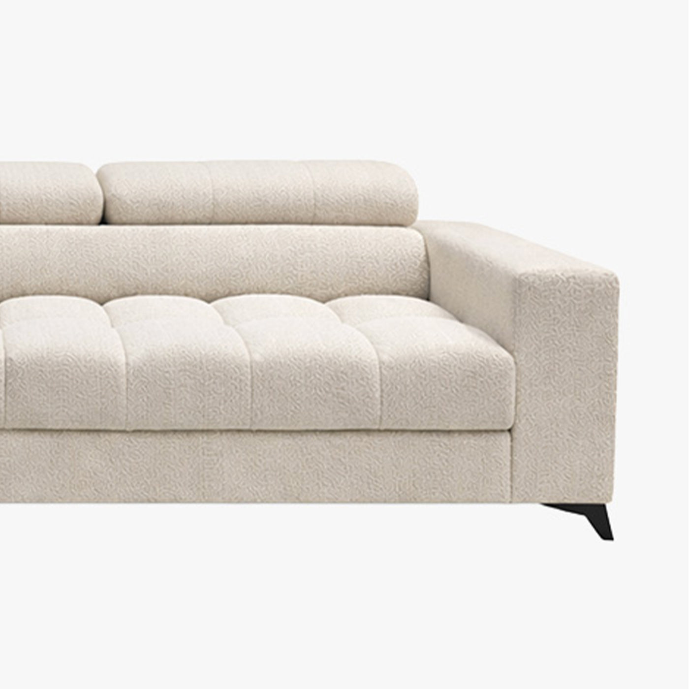 EMMA MINI Canapé d'angle convertible avec coffre et têtières relevables en tissu beige - Angle gauche