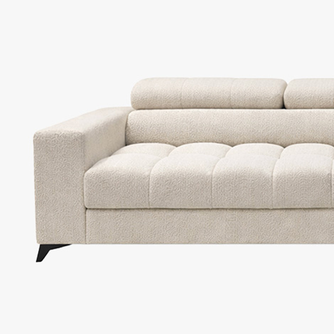 EMMA MINI Canapé d'angle convertible avec coffre et têtières relevables en tissu beige - Angle droit