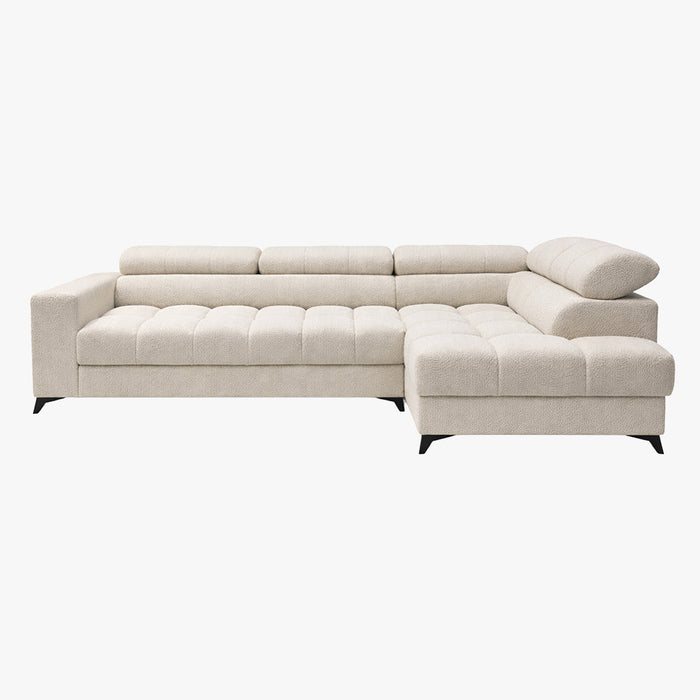 EMMA MINI Canapé d'angle convertible avec coffre et têtières relevables en tissu beige - Angle droit