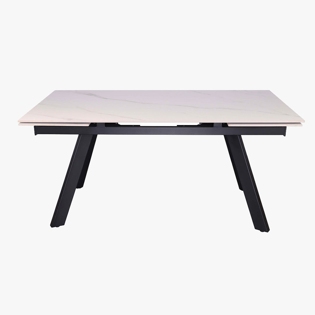HERA Table extensible en pierre frittée blanc pieds en métal noir 160-240 cm