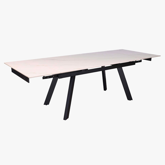 HERA Table extensible en pierre frittée blanc pieds en métal noir 160-240 cm