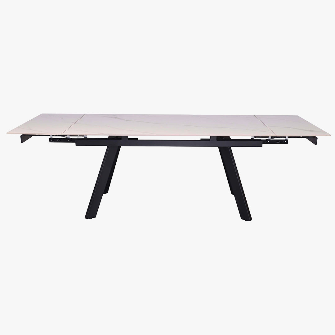 HERA Table extensible en pierre frittée blanc pieds en métal noir 160-240 cm