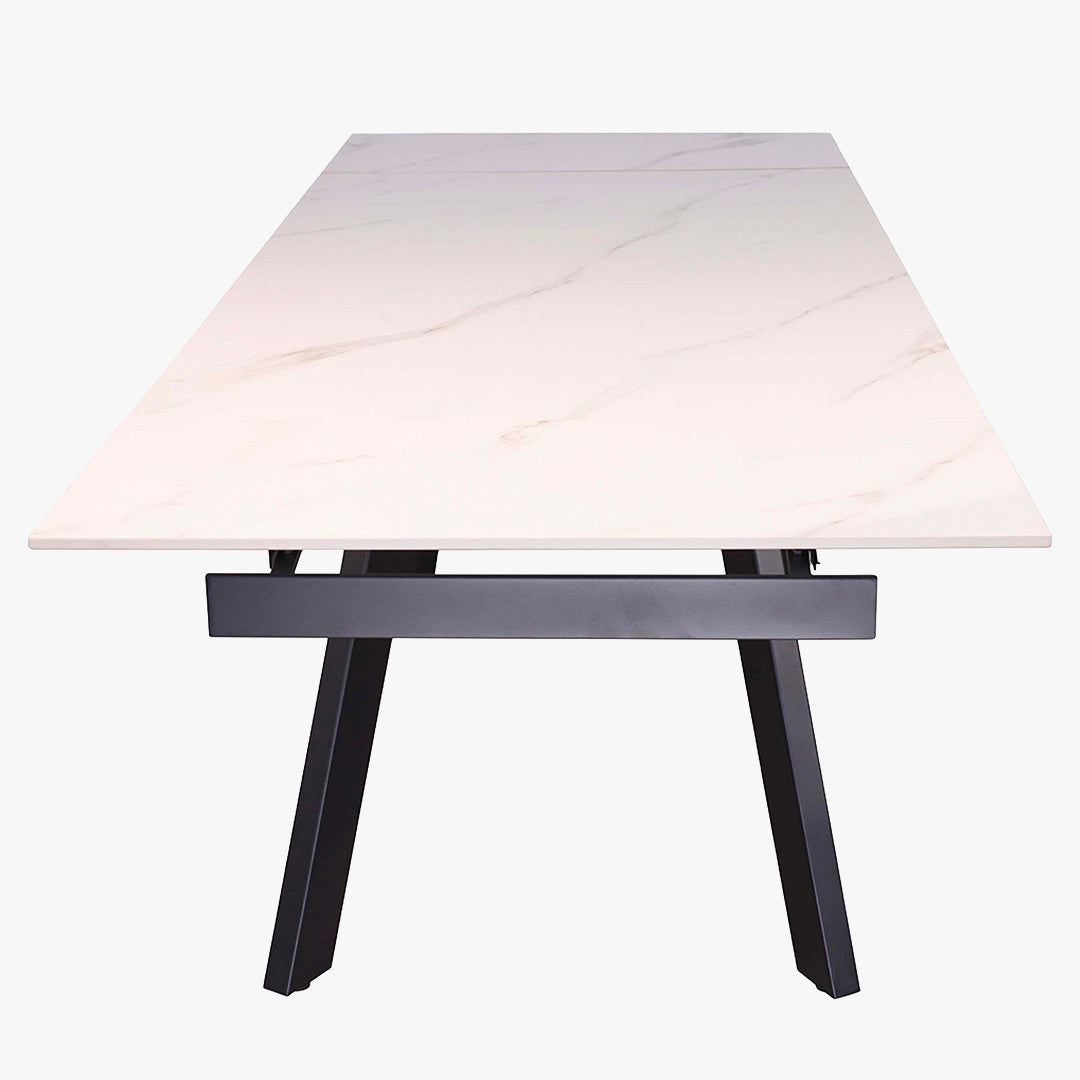 HERA Table extensible en pierre frittée blanc pieds en métal noir 160-240 cm