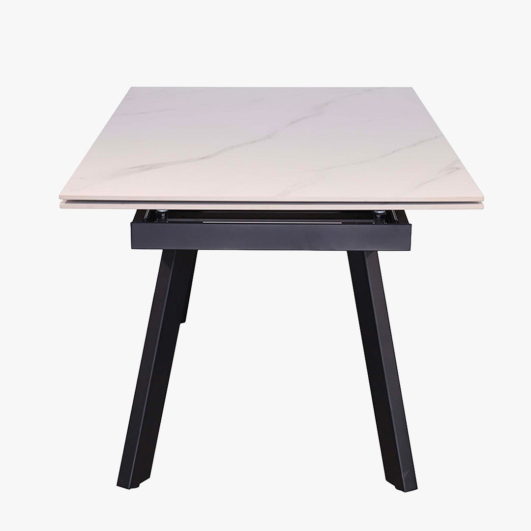 HERA Table extensible en pierre frittée blanc pieds en métal noir 160-240 cm