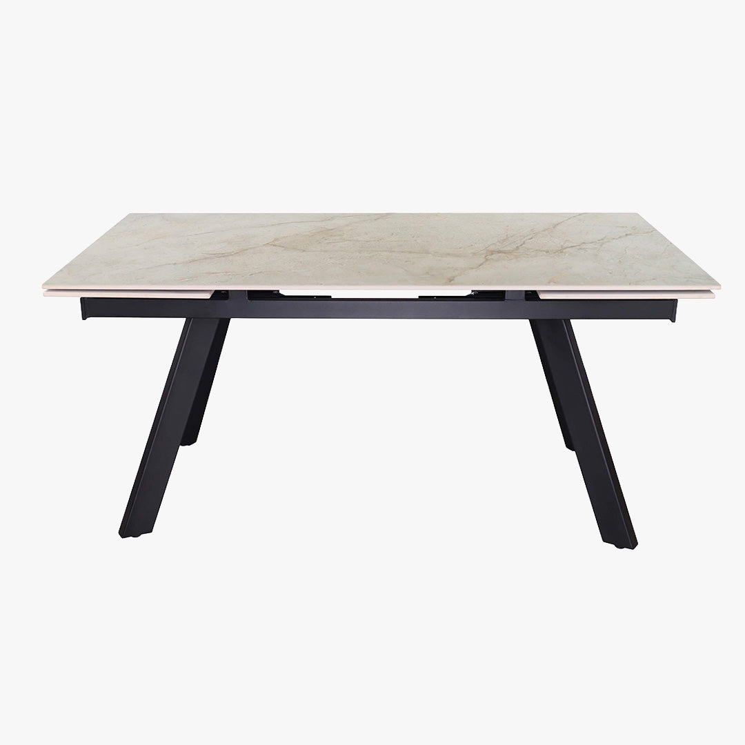 HERA Table extensible en pierre frittée beige pieds en métal noir 160-240 cm