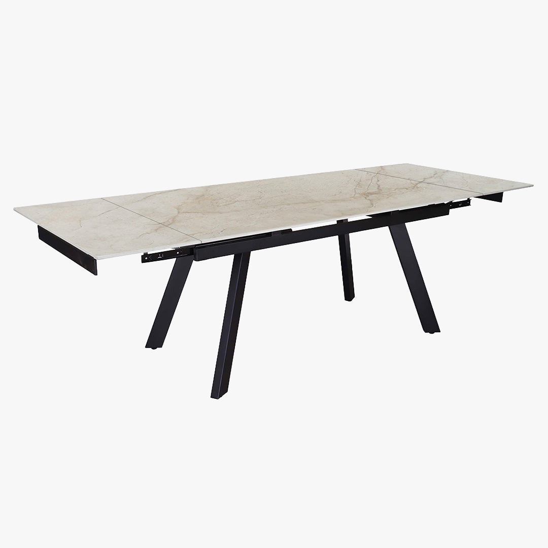 HERA Table extensible en pierre frittée beige pieds en métal noir 160-240 cm