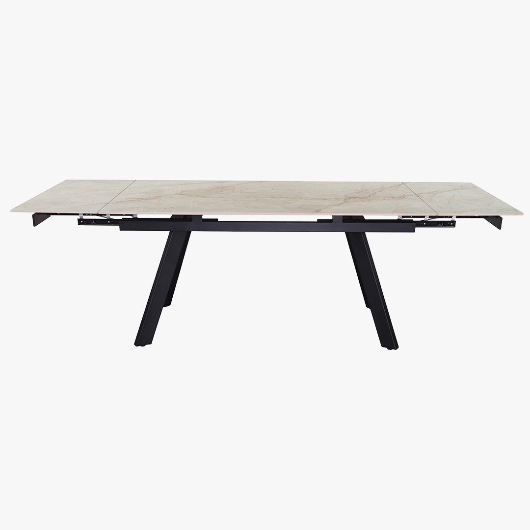 HERA Table extensible en pierre frittée beige pieds en métal noir 160-240 cm