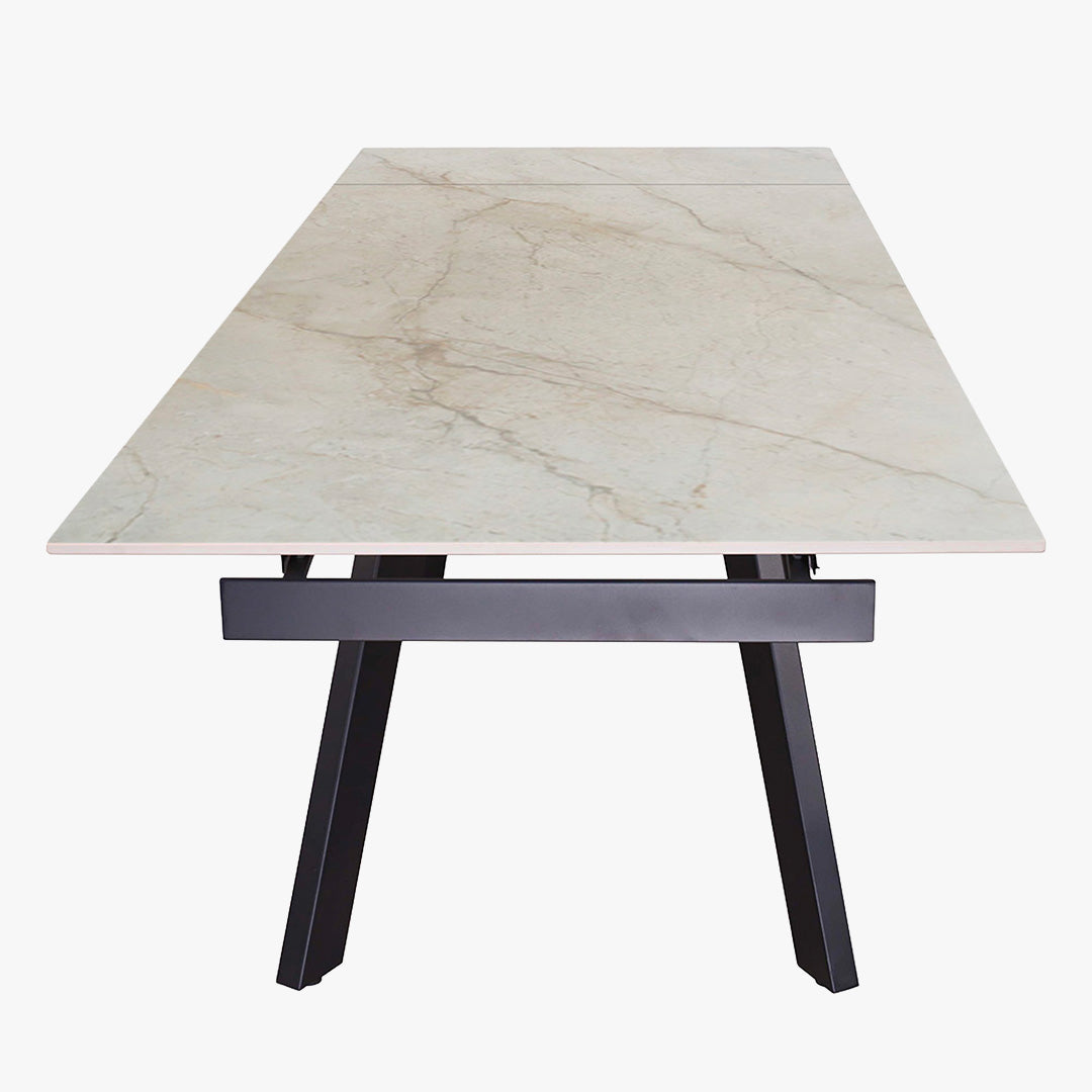 HERA Table extensible en pierre frittée beige pieds en métal noir 160-240 cm