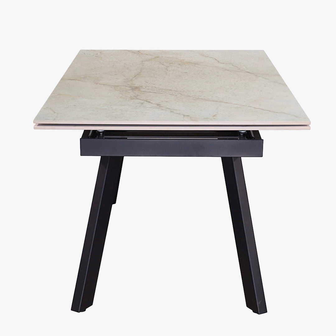 HERA Table extensible en pierre frittée beige pieds en métal noir 160-240 cm