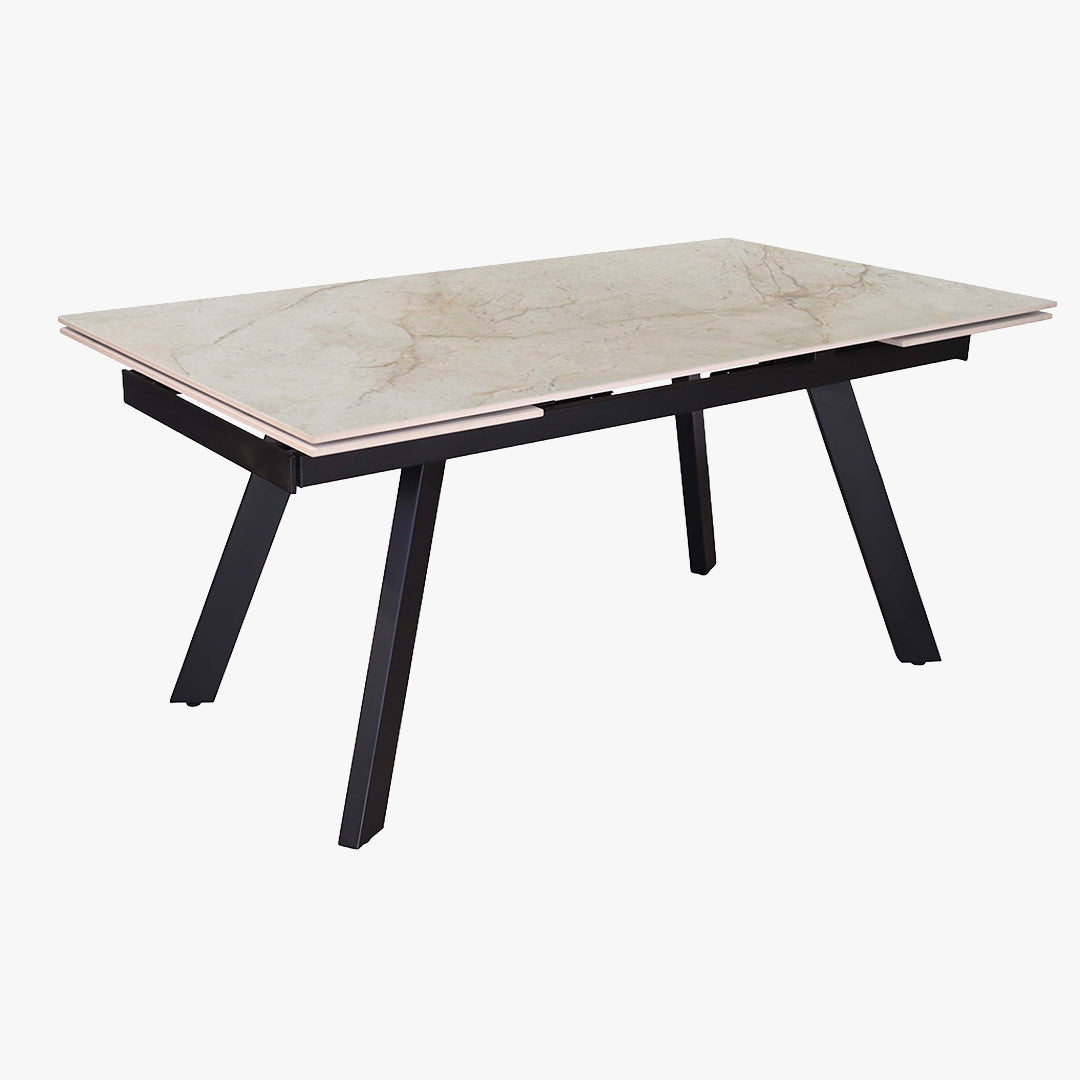HERA Table extensible en pierre frittée beige pieds en métal noir 160-240 cm