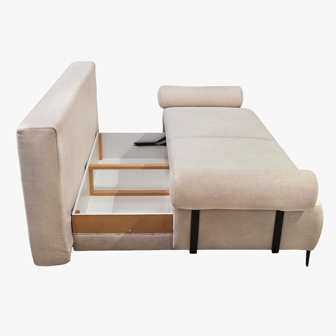JORDY Canapé 3 places convertible avec coffre en tissu beige