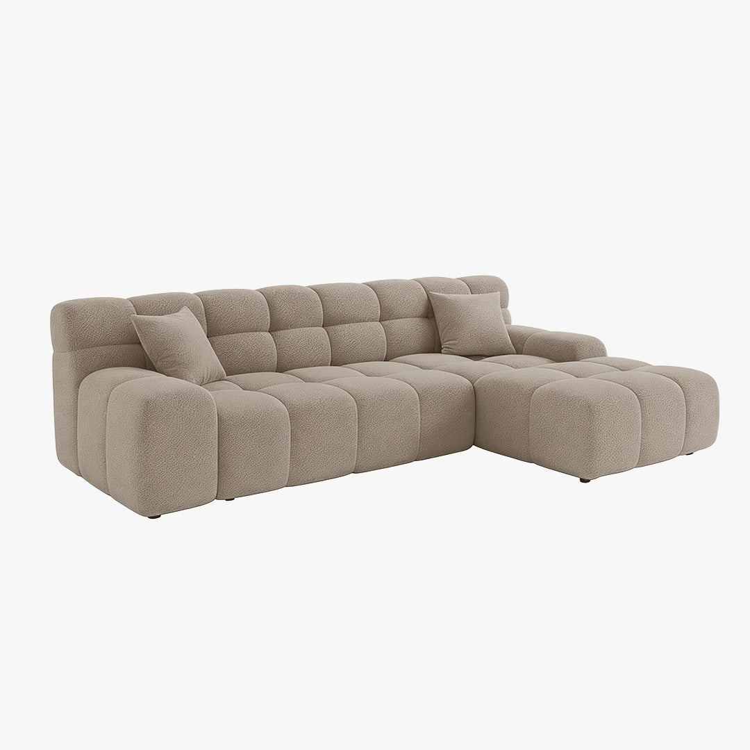 SERENA Canapé d'angle tissu bouclette beige foncé - Angle droit