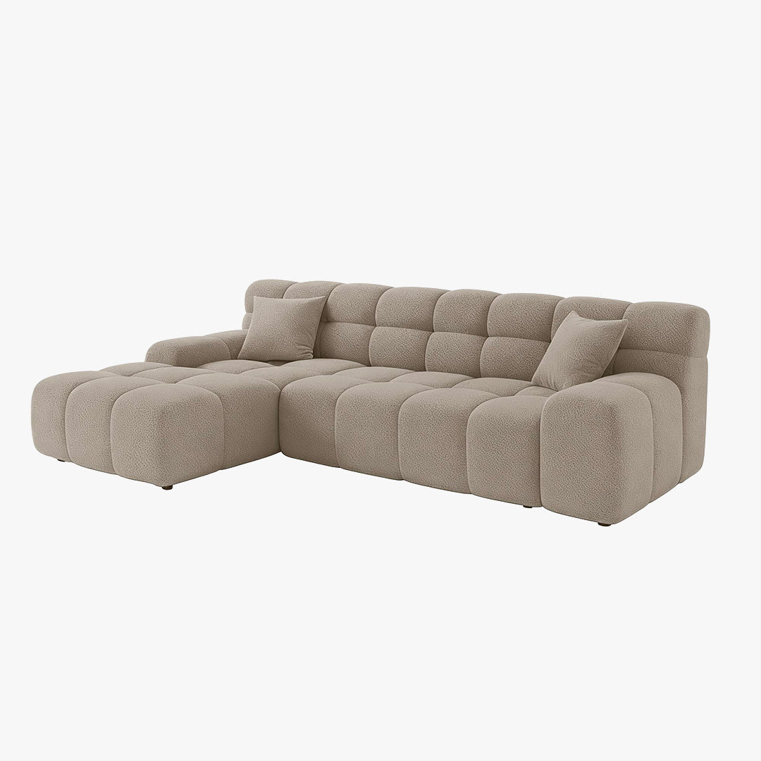 SERENA Canapé d'angle tissu bouclette beige foncé - Angle gauche