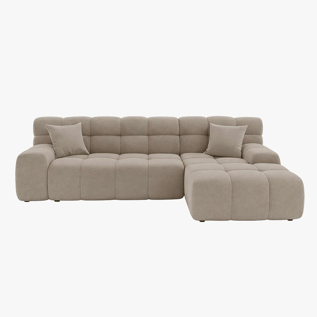 SERENA Canapé d'angle tissu bouclette beige foncé - Angle droit