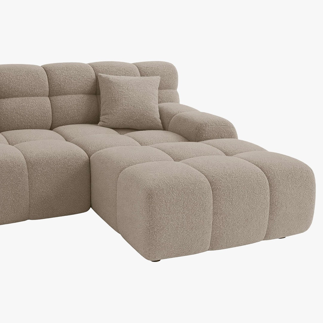 SERENA Canapé d'angle tissu bouclette beige foncé - Angle droit