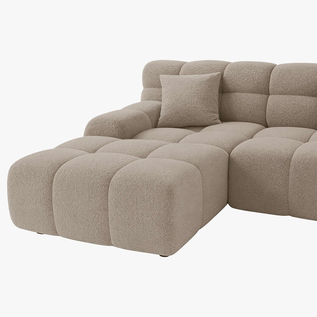 SERENA Canapé d'angle tissu bouclette beige foncé - Angle gauche