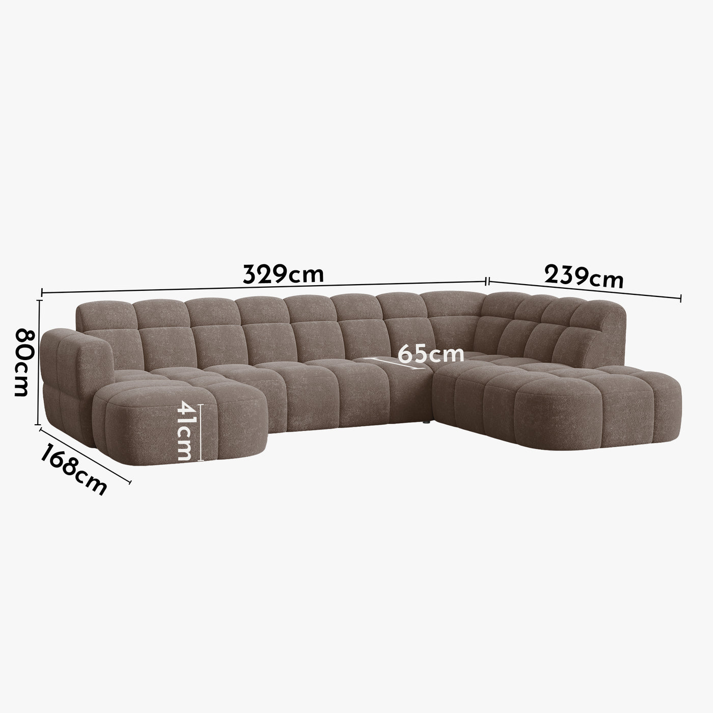 BELIZ XL Canapé panoramique tissu taupe foncé - Angle gauche