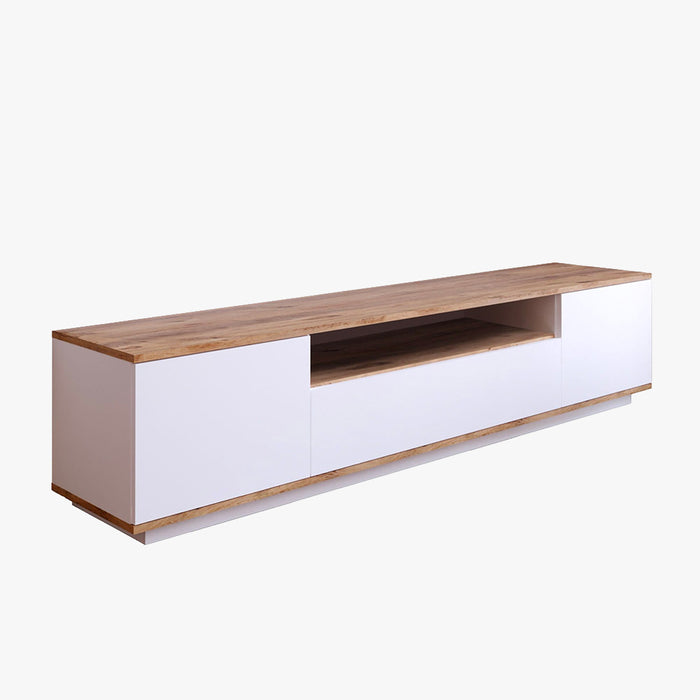 AZELIA Meuble TV 3 portes 1 niche couleur bois et blanc