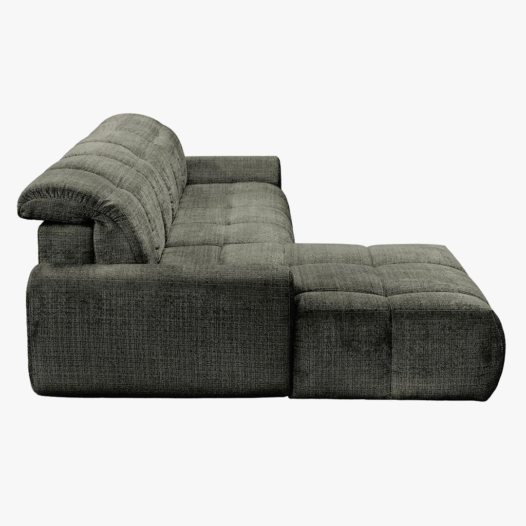 ELIOS Canapé d'angle convertible avec coffre en tissu vert sapin - Angle gauche